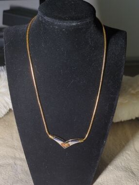 Givenchy Vintage Gold-Tone V Accent Necklace w/ Silver Inlay NOW ONLY $125
